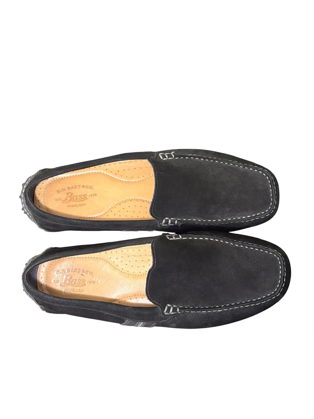 G.H. Bass & Co. black suede driving moccasin loafers. Black Suede. Men’s 11